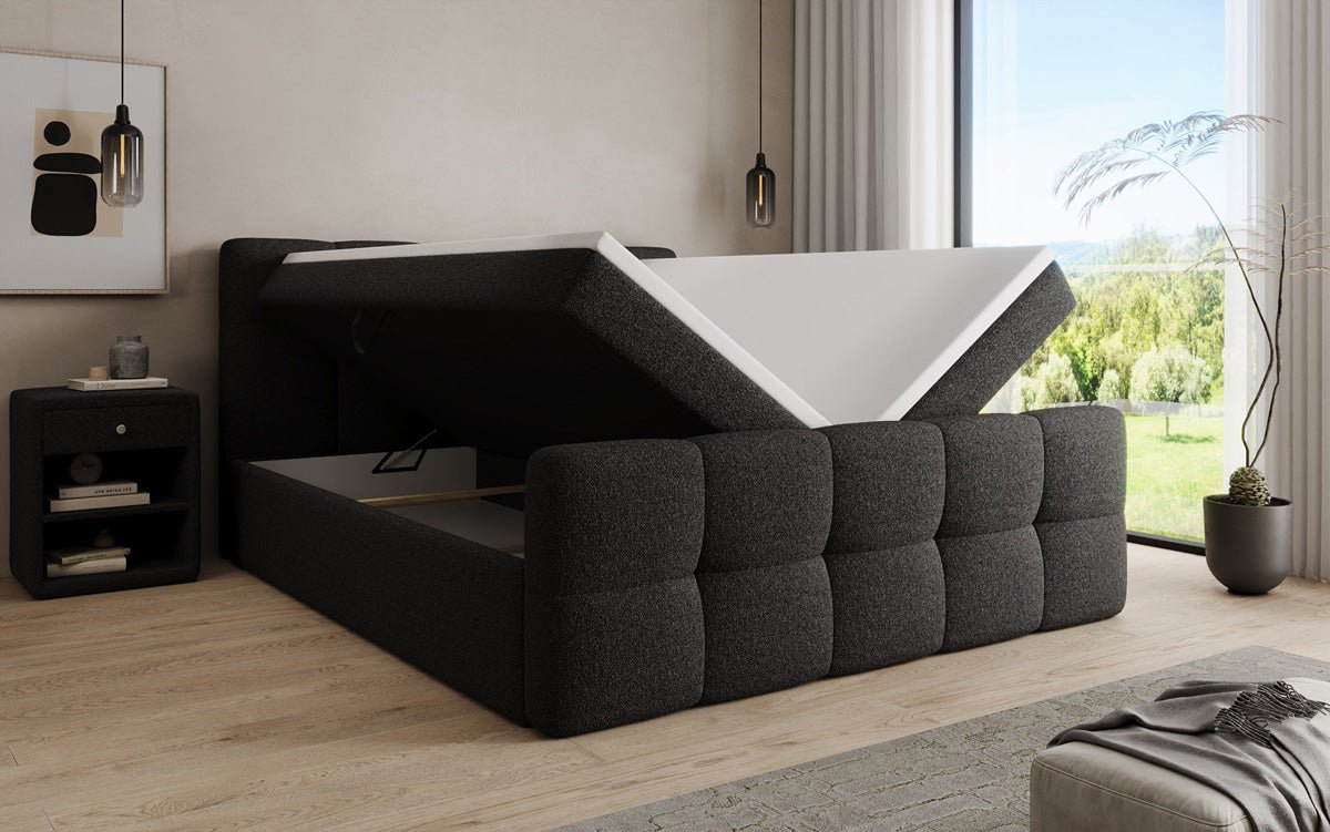 Boxspringbett Cozy in Teddy Bouclé mit Stauraum