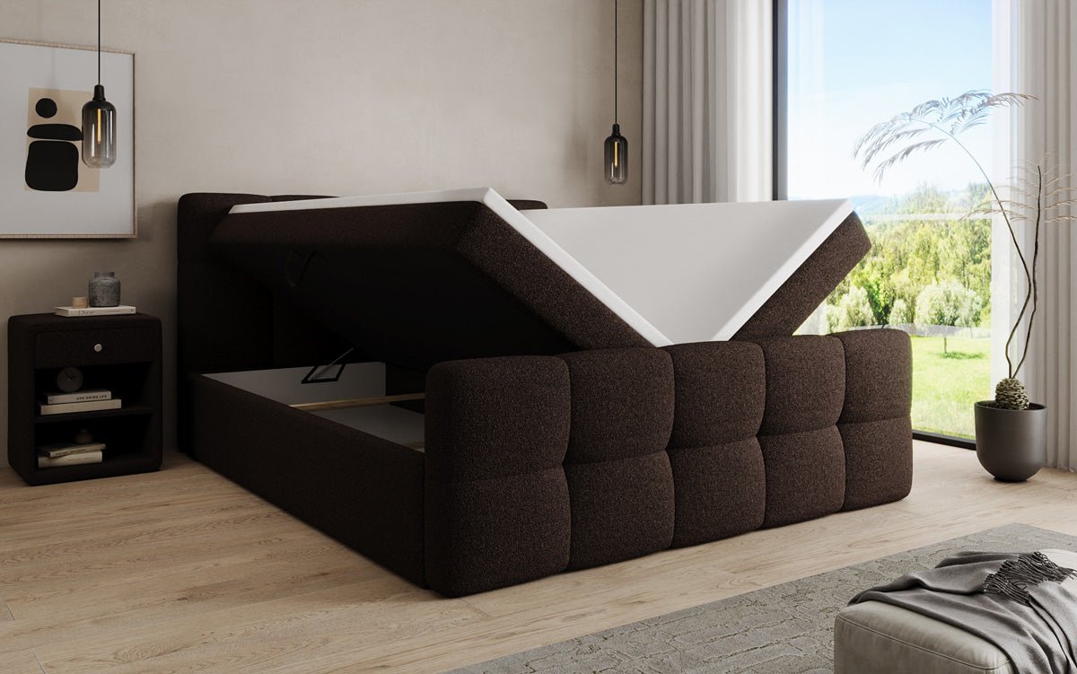 Boxspringbett Cozy in Teddy Bouclé mit Stauraum