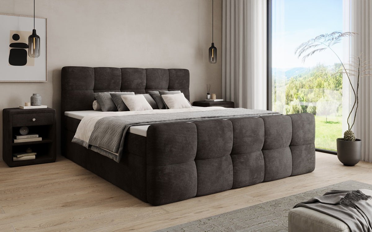 Boxspringbett Cozy in Cord mit Stauraum
