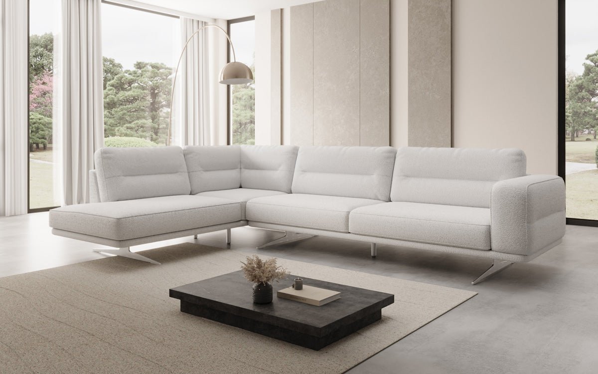 Designer L Sofa closed Torino in Bouclé