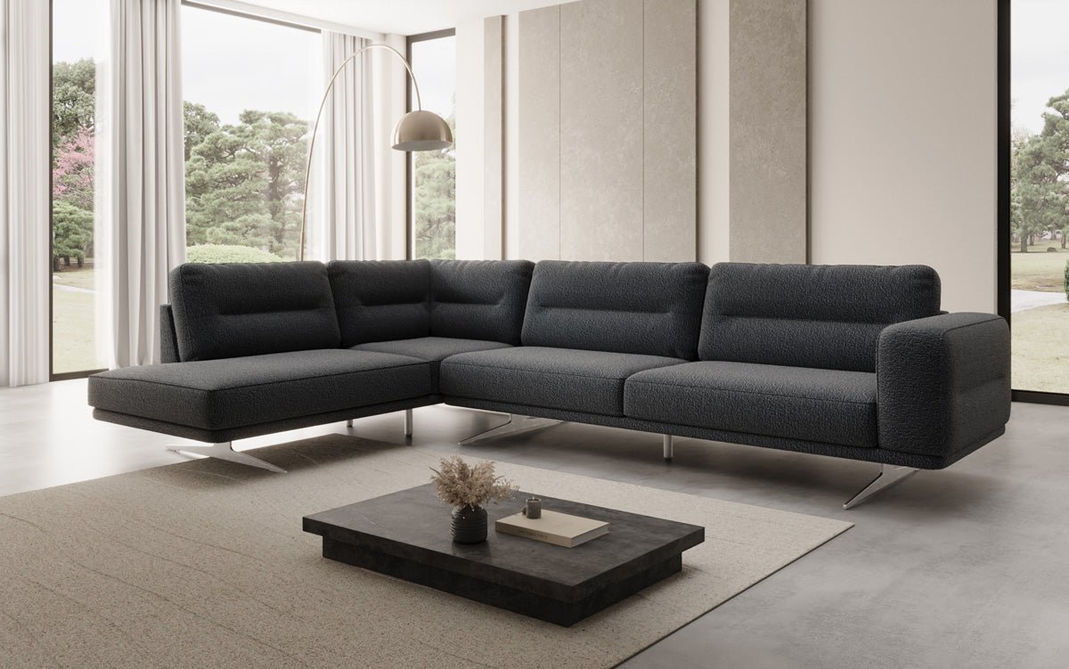 Designer L Sofa closed Torino in Bouclé