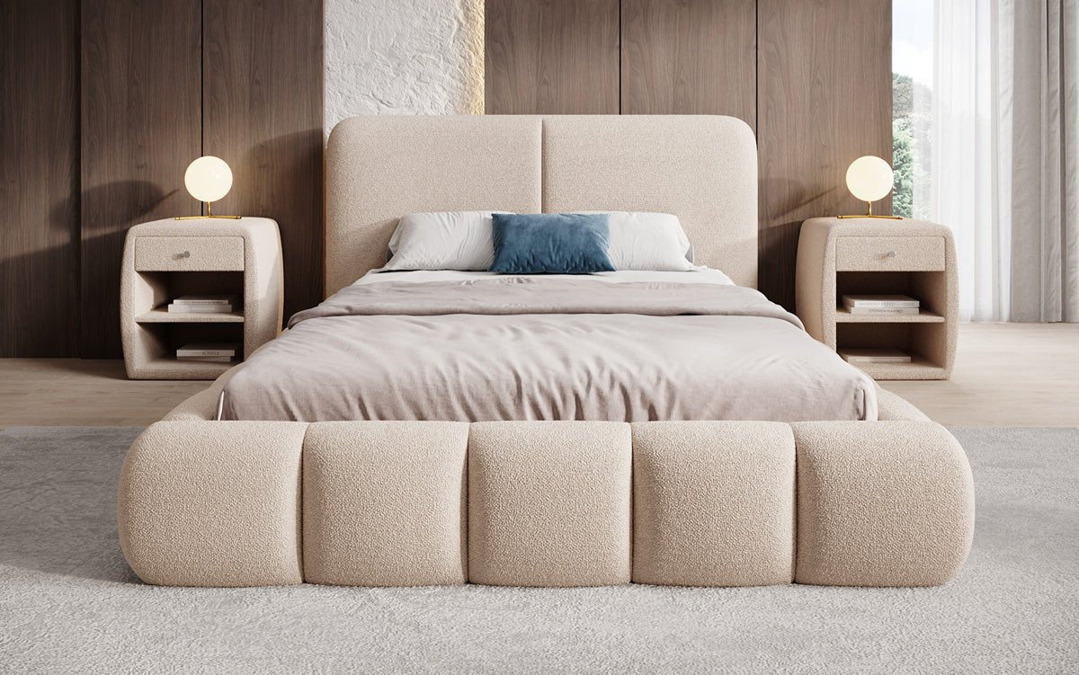 Designer Polsterbett Lolita in Bouclé mit Stauraum