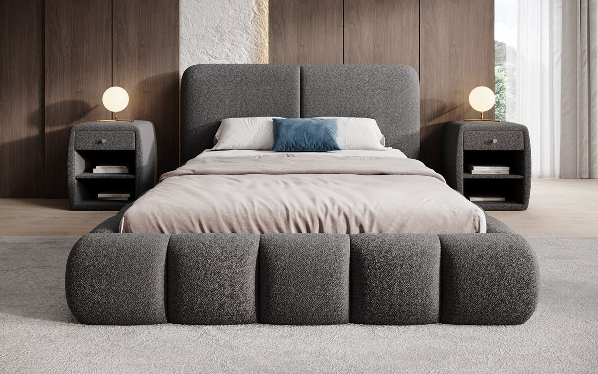 Designer Polsterbett Lolita in Bouclé mit Stauraum