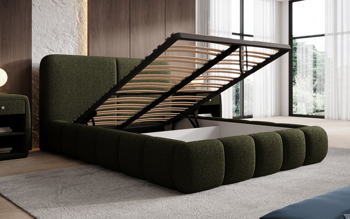 Designer Polsterbett Lolita in Bouclé mit Stauraum