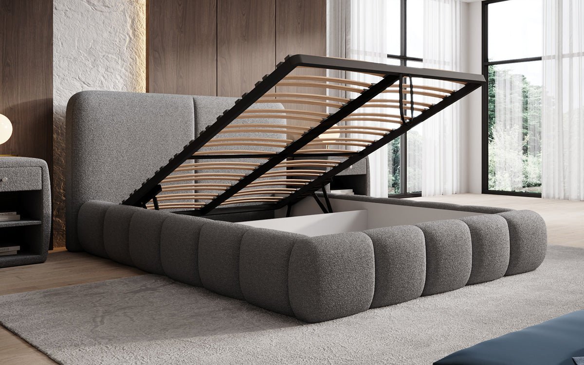 Designer Polsterbett Lolita in Bouclé mit Stauraum