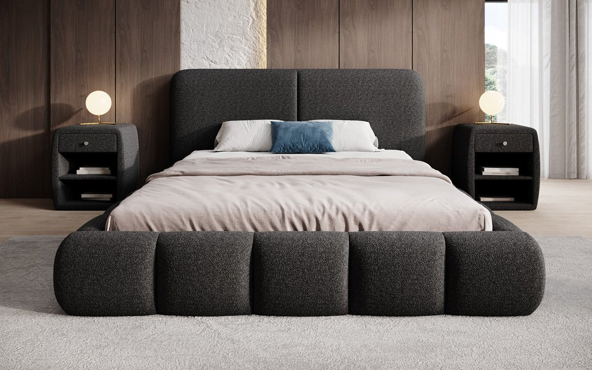 Designer Polsterbett Lolita in Bouclé mit Stauraum