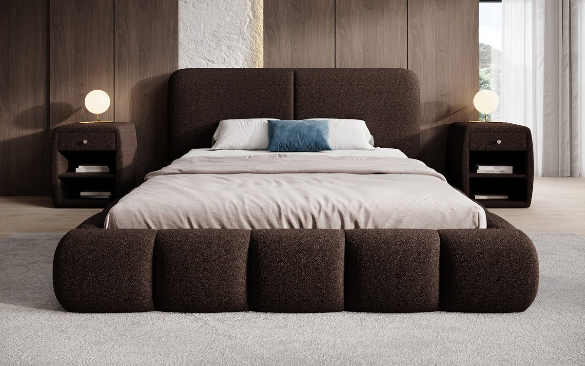 Designer Polsterbett Lolita in Bouclé mit Stauraum