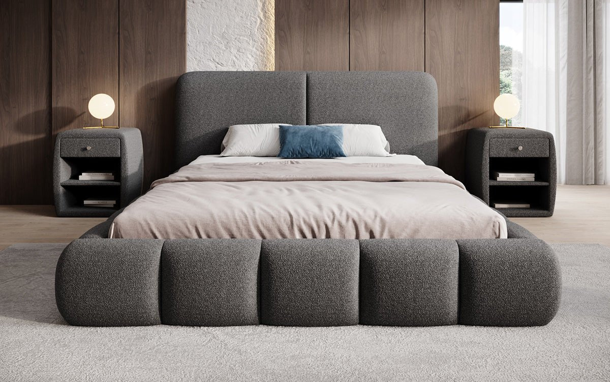 Designer Polsterbett Lolita in Bouclé mit Stauraum