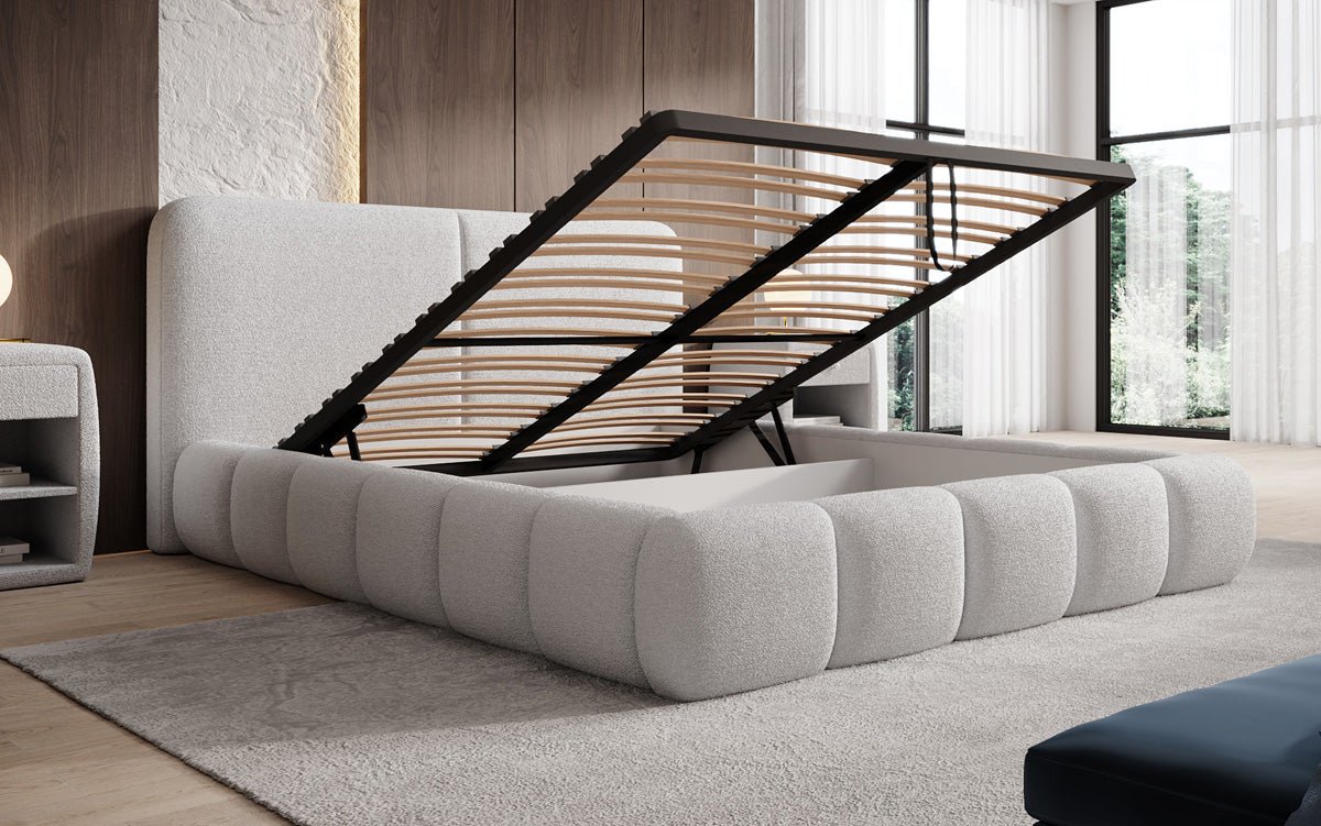 Designer Polsterbett Lolita in Bouclé mit Stauraum