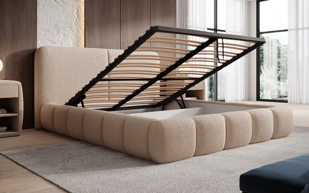 Designer Polsterbett Lolita in Bouclé mit Stauraum