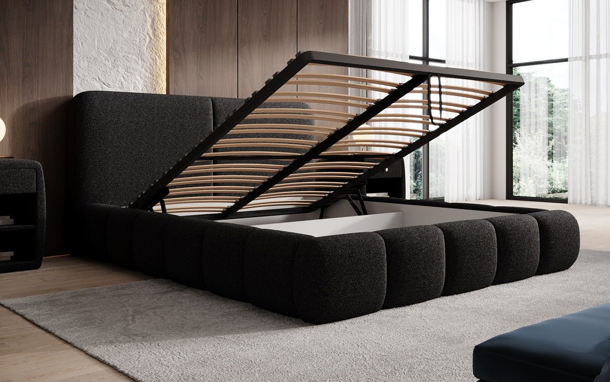 Designer Polsterbett Lolita in Bouclé mit Stauraum