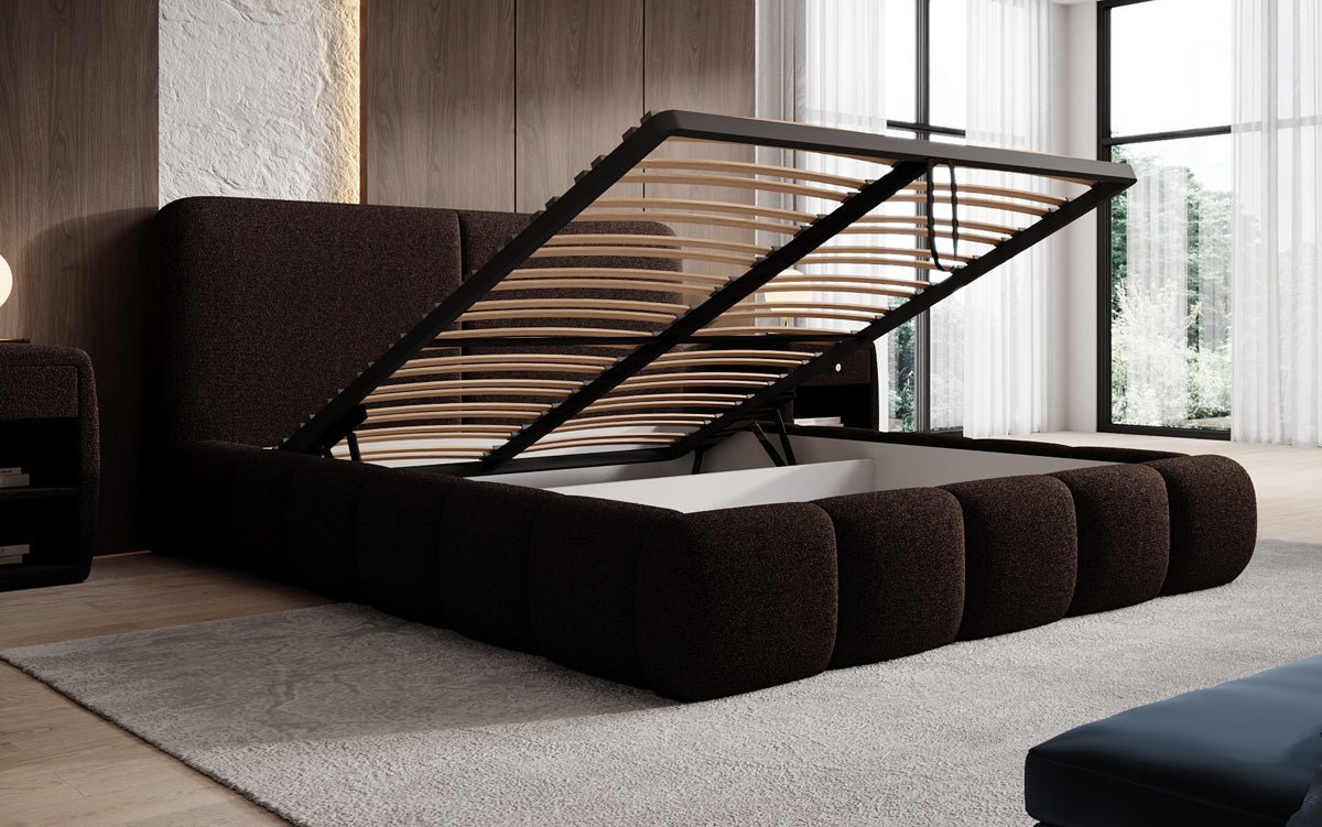 Designer Polsterbett Lolita in Bouclé mit Stauraum