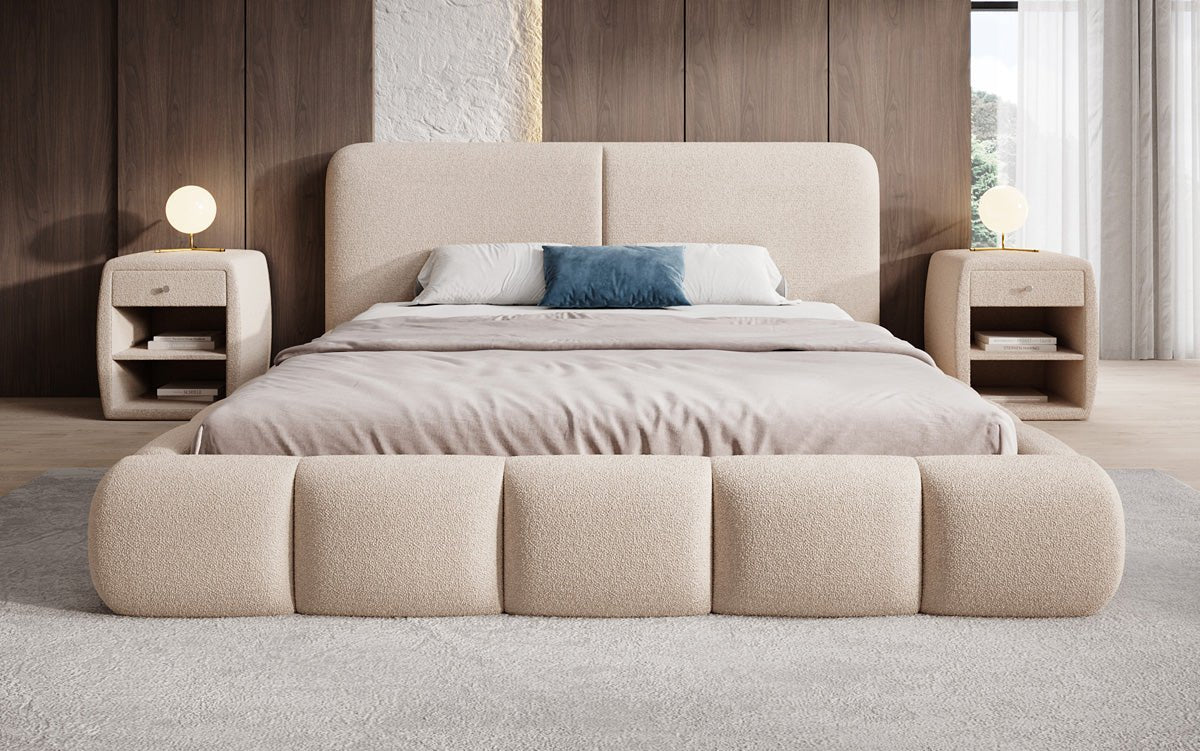 Designer Polsterbett Lolita in Bouclé mit Stauraum