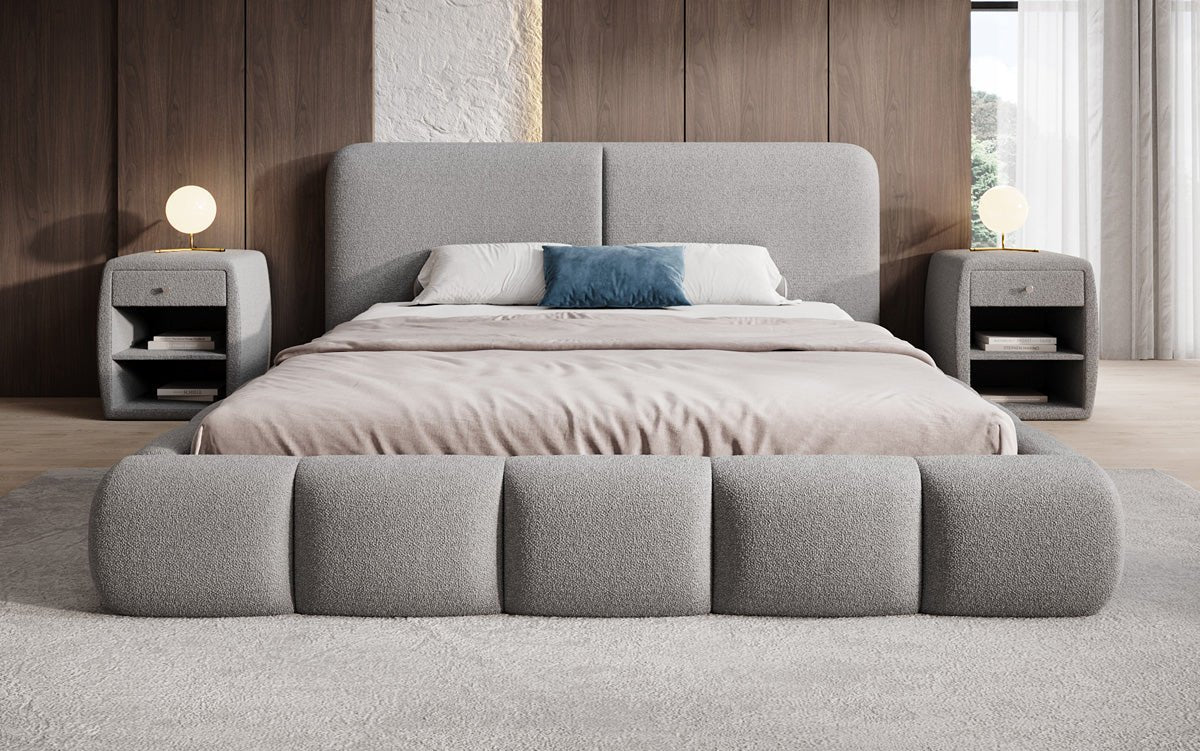 Designer Polsterbett Lolita in Bouclé mit Stauraum