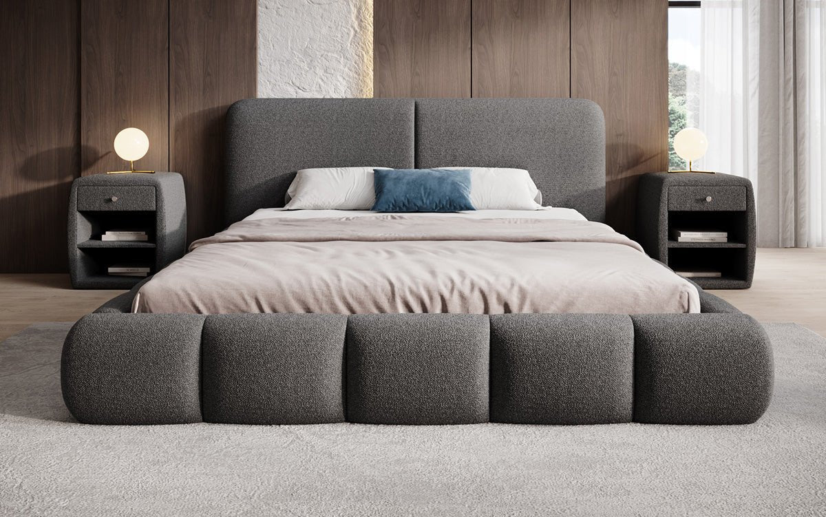 Designer Polsterbett Lolita in Bouclé mit Stauraum