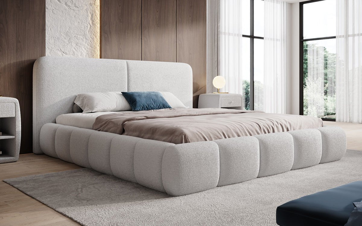 Designer Polsterbett Lolita in Bouclé mit Stauraum