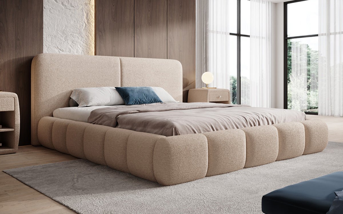 Designer Polsterbett Lolita in Bouclé mit Stauraum