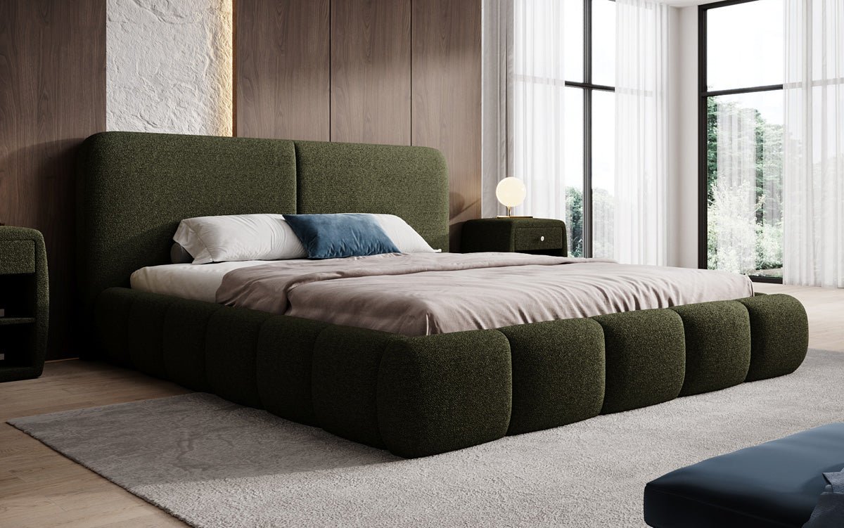 Designer Polsterbett Lolita in Bouclé mit Stauraum