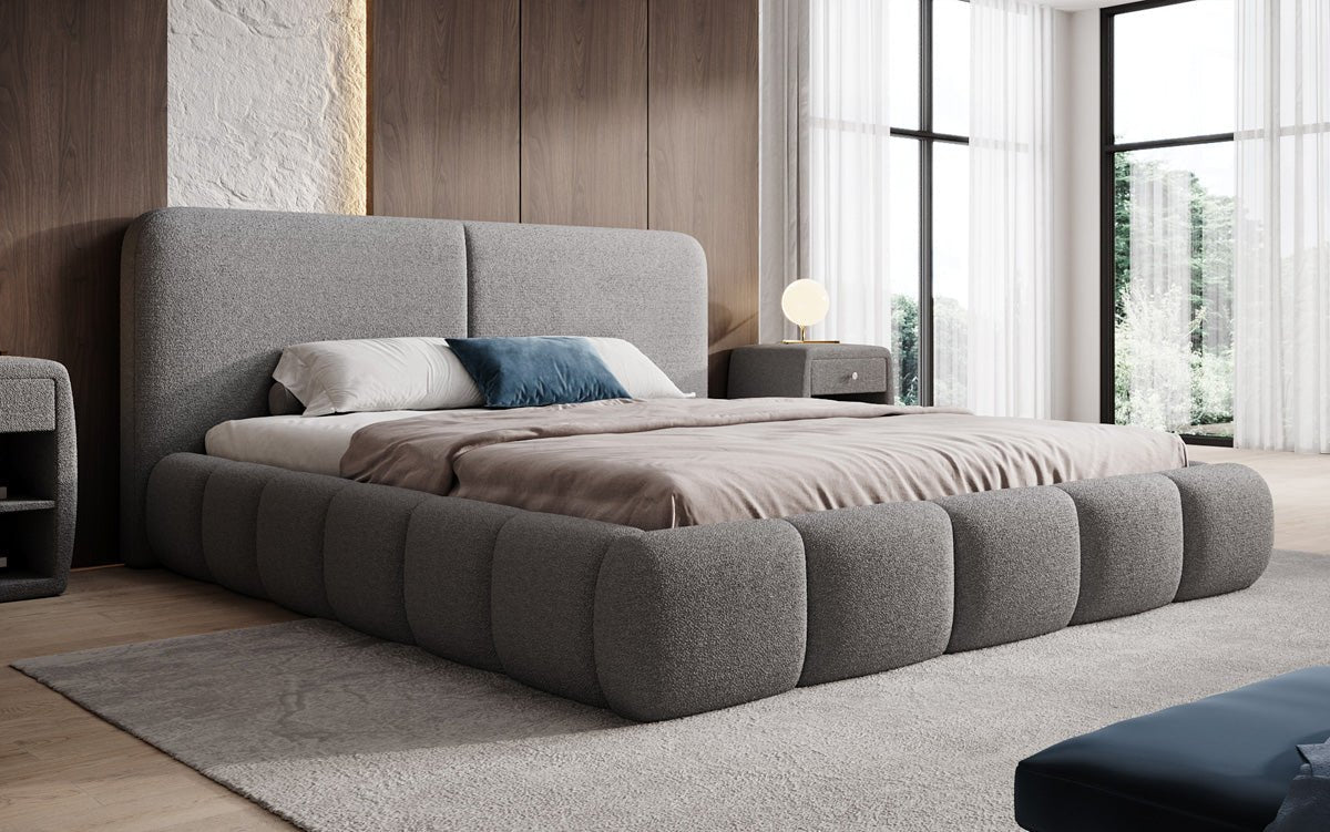 Designer Polsterbett Lolita in Bouclé mit Stauraum