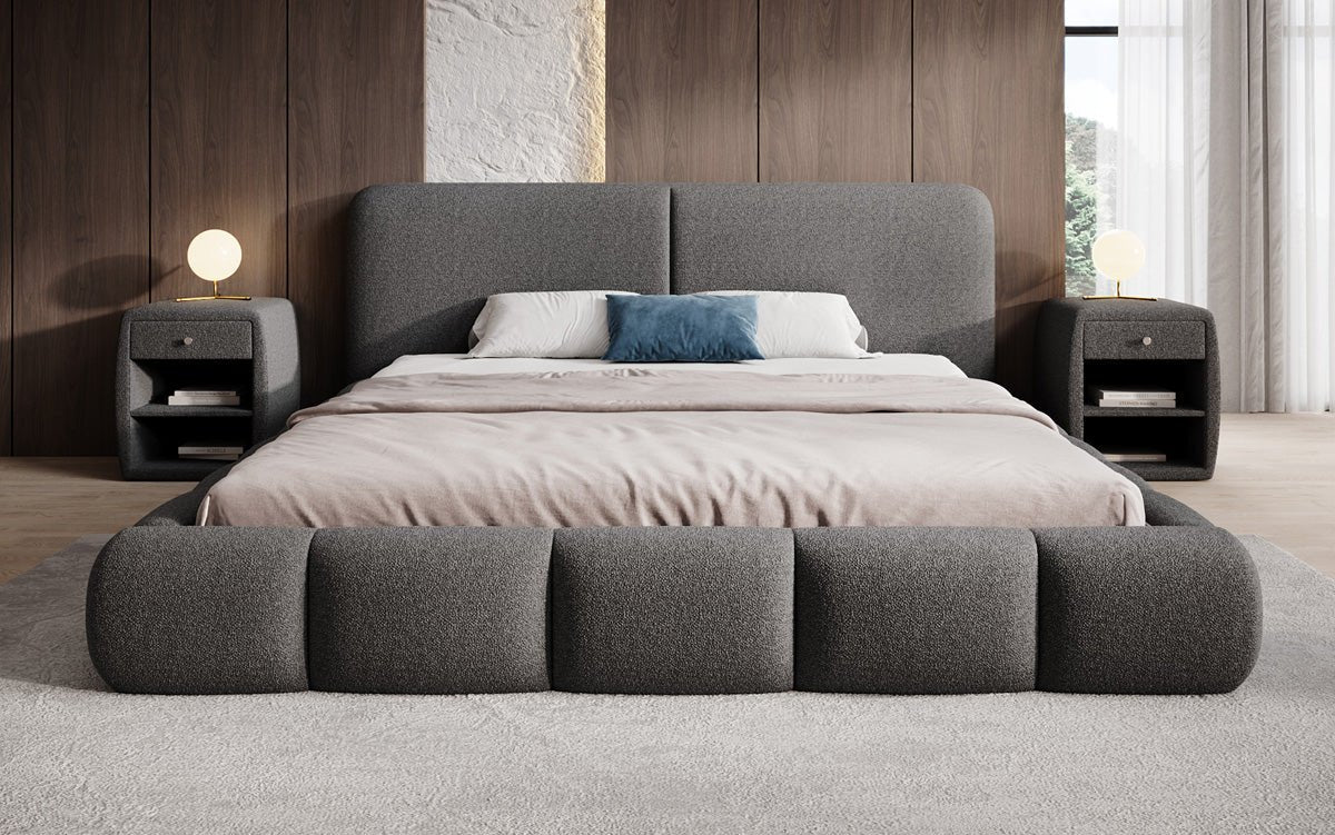 Designer Polsterbett Lolita in Bouclé mit Stauraum