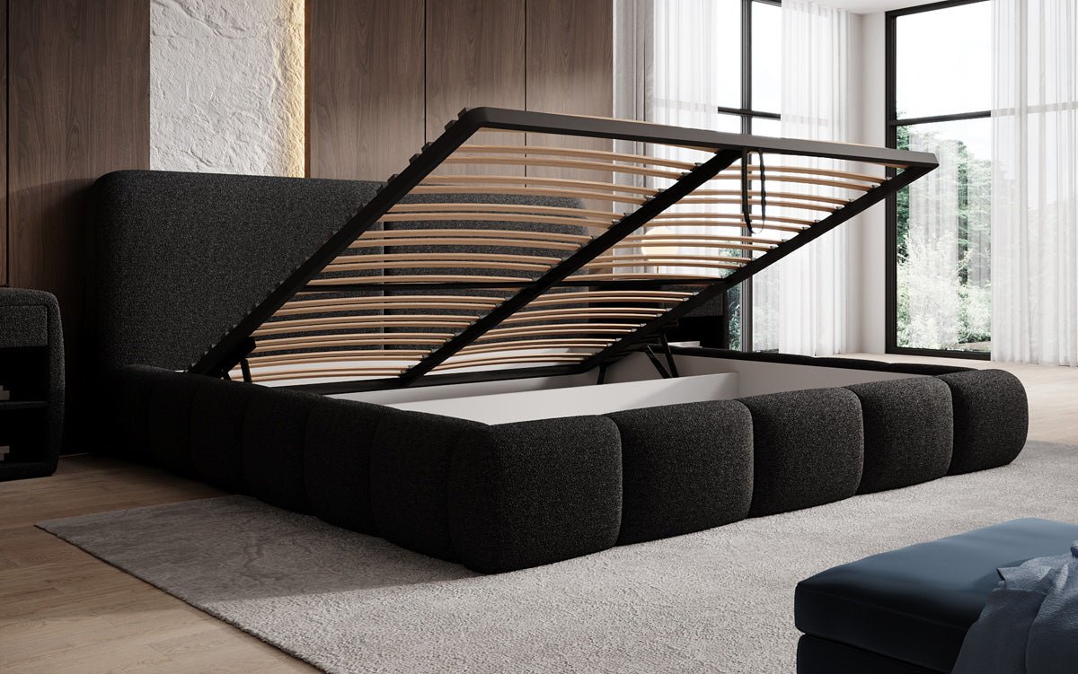 Designer Polsterbett Lolita in Bouclé mit Stauraum