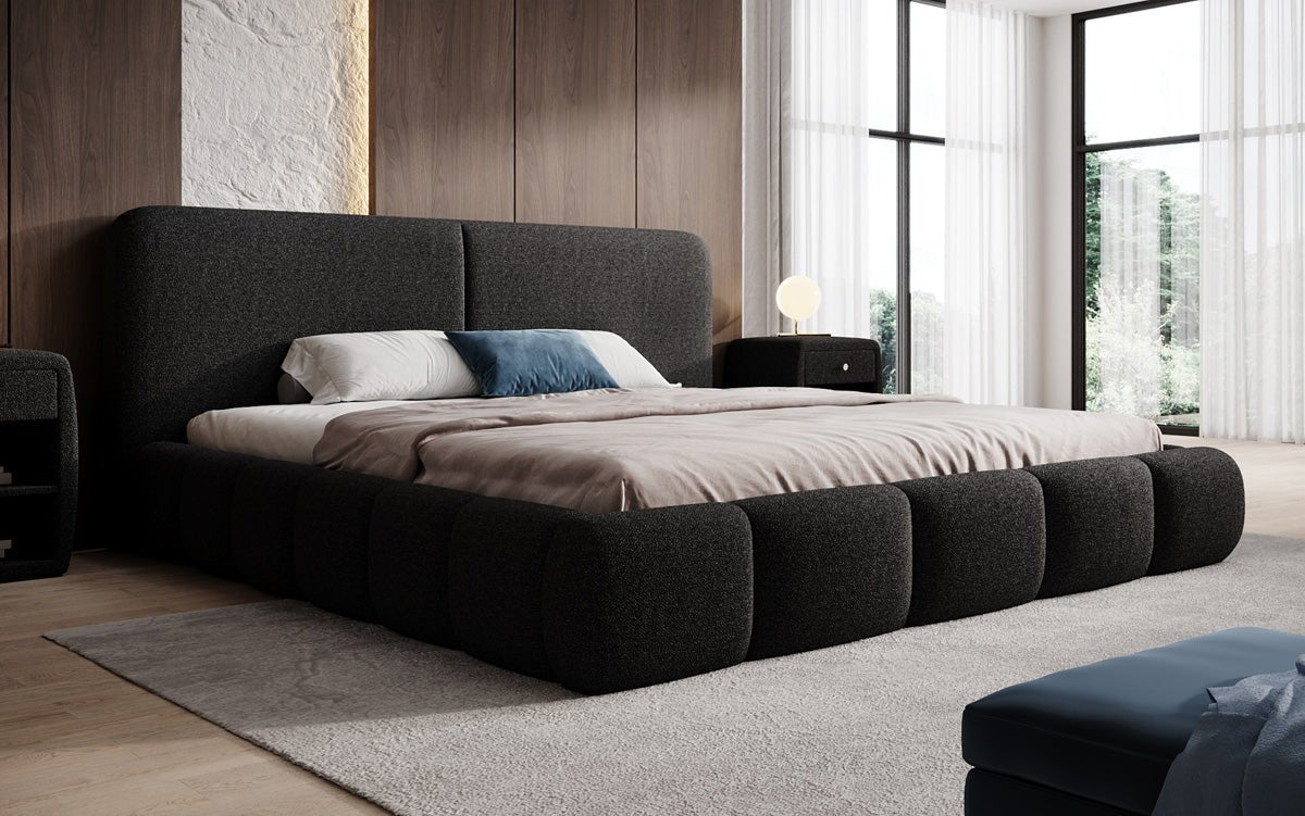 Designer Polsterbett Lolita in Bouclé mit Stauraum