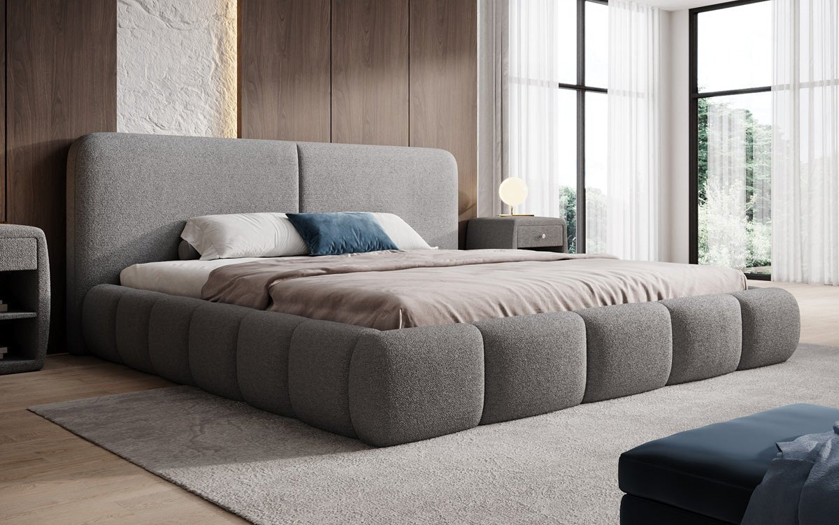 Designer Polsterbett Lolita in Bouclé mit Stauraum