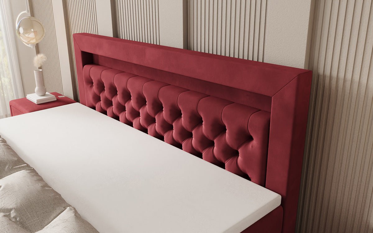 Boxspringbett Menzogna mit Schwebeoptik und LED in Samt