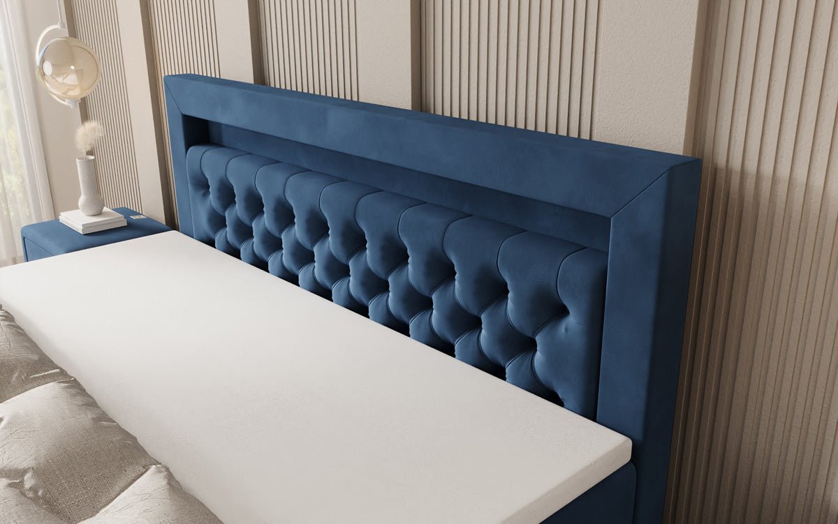 Boxspringbett Menzogna mit Schwebeoptik und LED in Samt