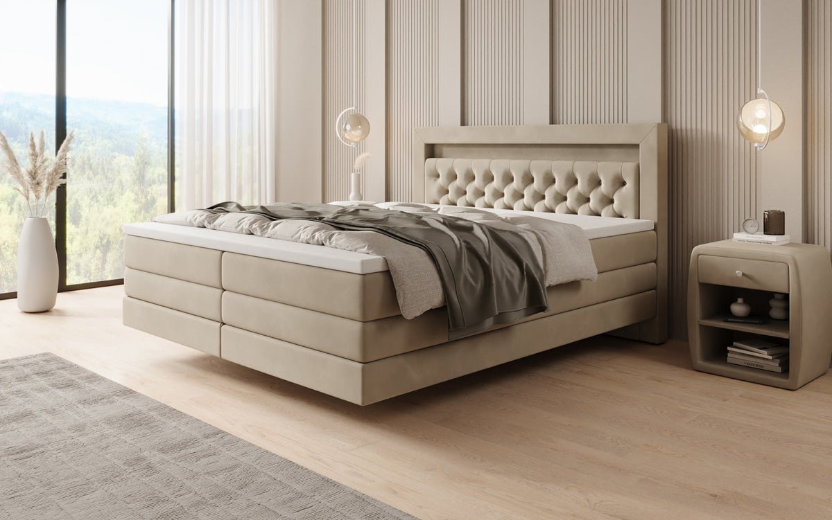Boxspringbett Menzogna mit Schwebeoptik und LED in Samt