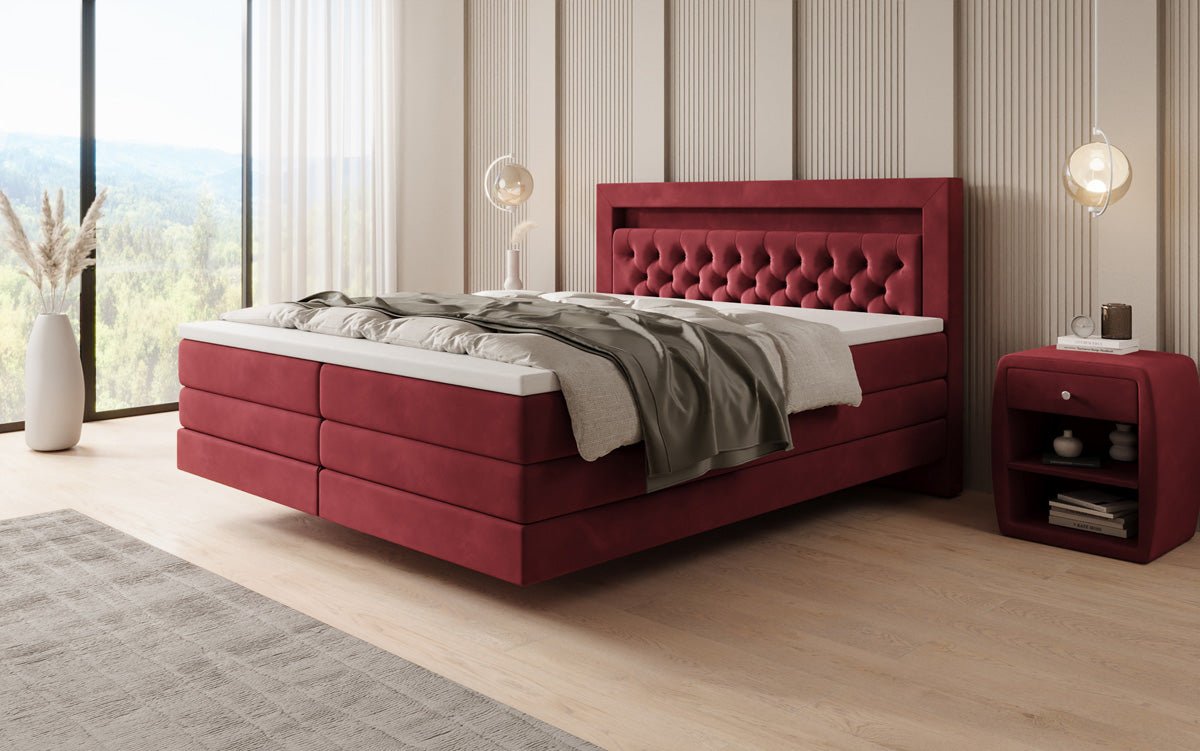 Boxspringbett Menzogna mit Schwebeoptik und LED in Samt