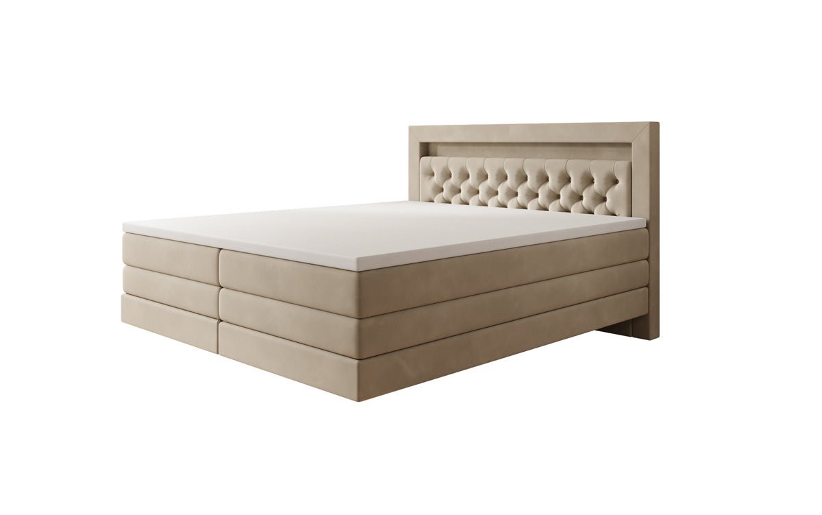 Boxspringbett Menzogna mit Schwebeoptik und LED in Samt