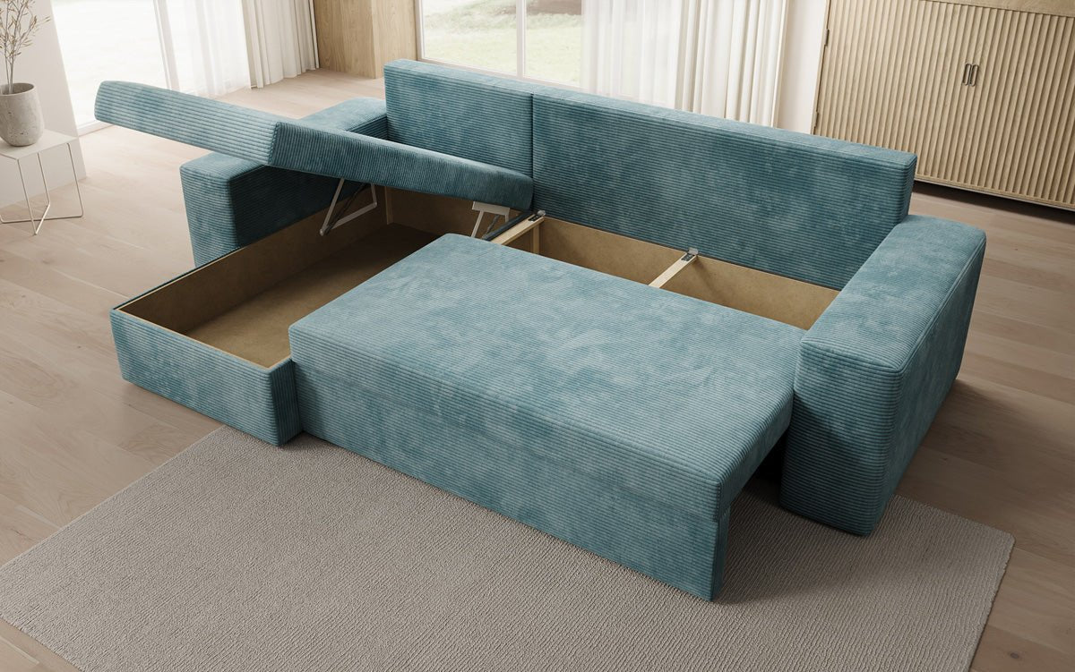 Designer Sofa Denver Cord mit Schlaf- und Klappfunktion