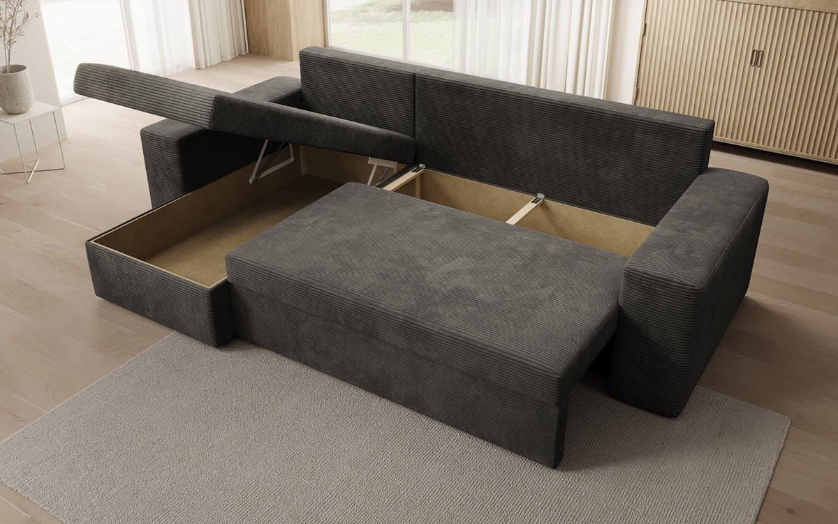 Designer Sofa Denver Cord mit Schlaf- und Klappfunktion