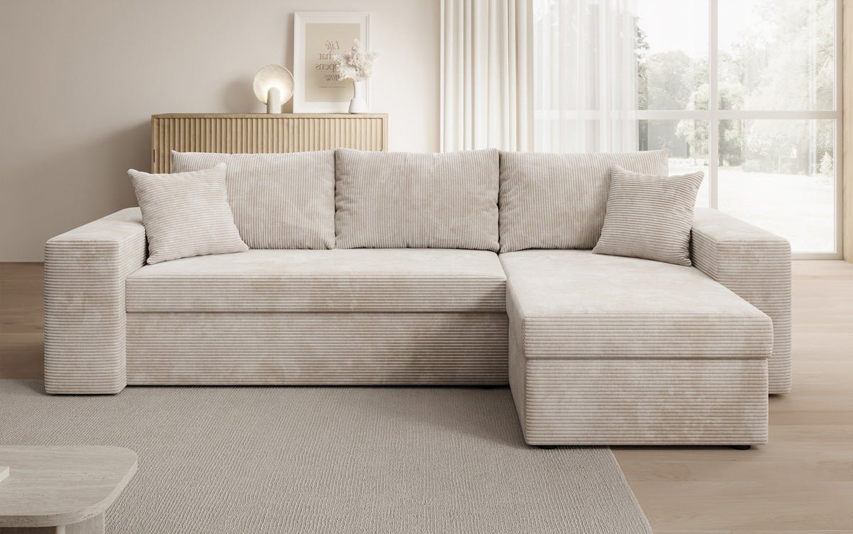 Designer Sofa Denver Cord mit Schlaf- und Klappfunktion