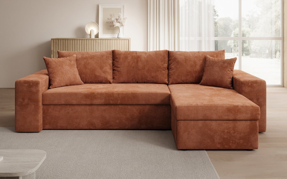 Designer Sofa Denver Cord mit Schlaf- und Klappfunktion