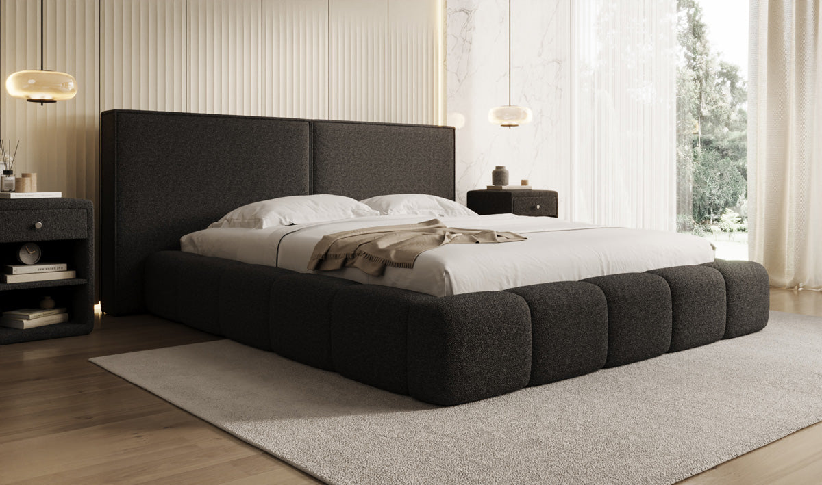 Designer Polsterbett Elise in Teddy Bouclé mit Stauraum