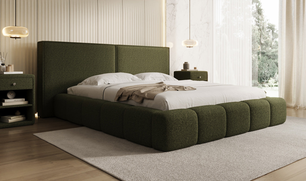 Designer Polsterbett Elise in Teddy Bouclé mit Stauraum