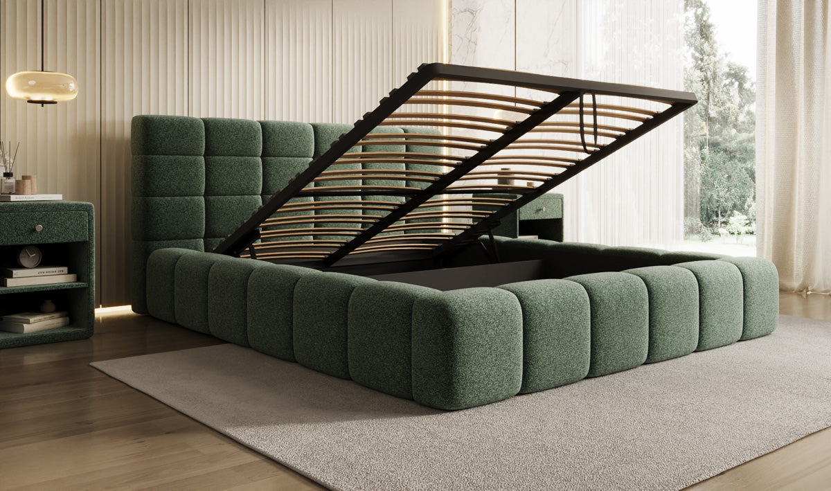 Designer Polsterbett Marshmallow in Strukturstoff mit Stauraum