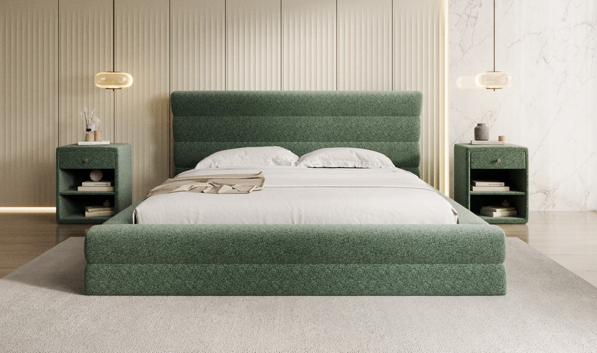 Designer Polsterbett Maren in Strukturstoff mit Stauraum