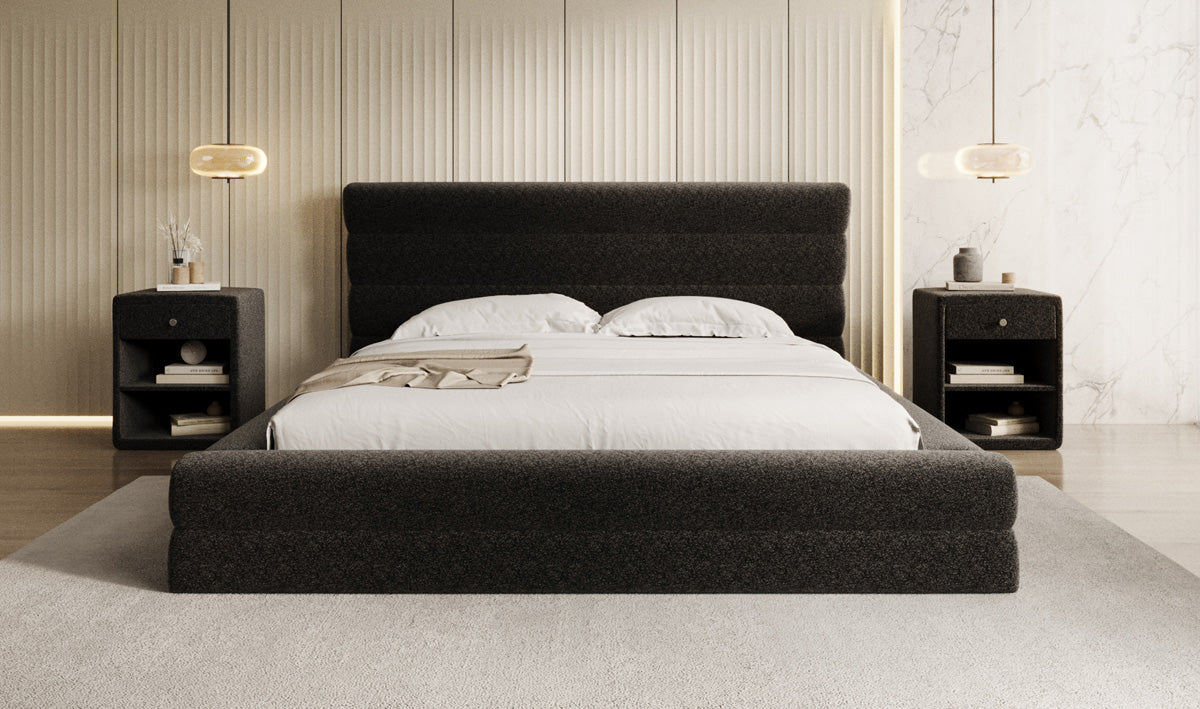 Designer Polsterbett Maren in Strukturstoff mit Stauraum