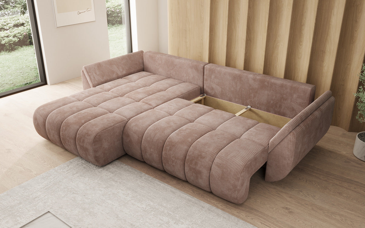 Designer Sofa Lenoa L mit Schlaffunktion und Stauraum in Cord