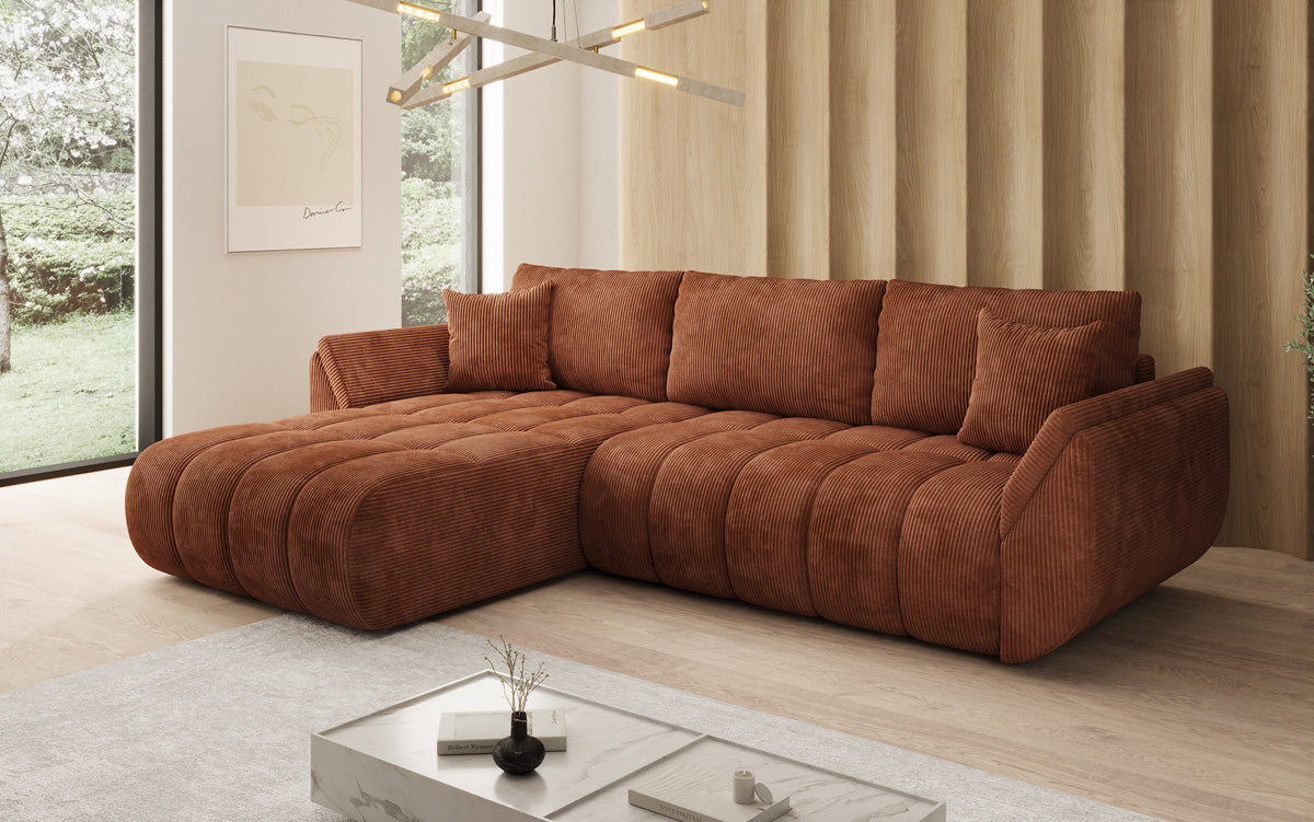 Designer Sofa Lenoa L mit Schlaffunktion und Stauraum in Cord