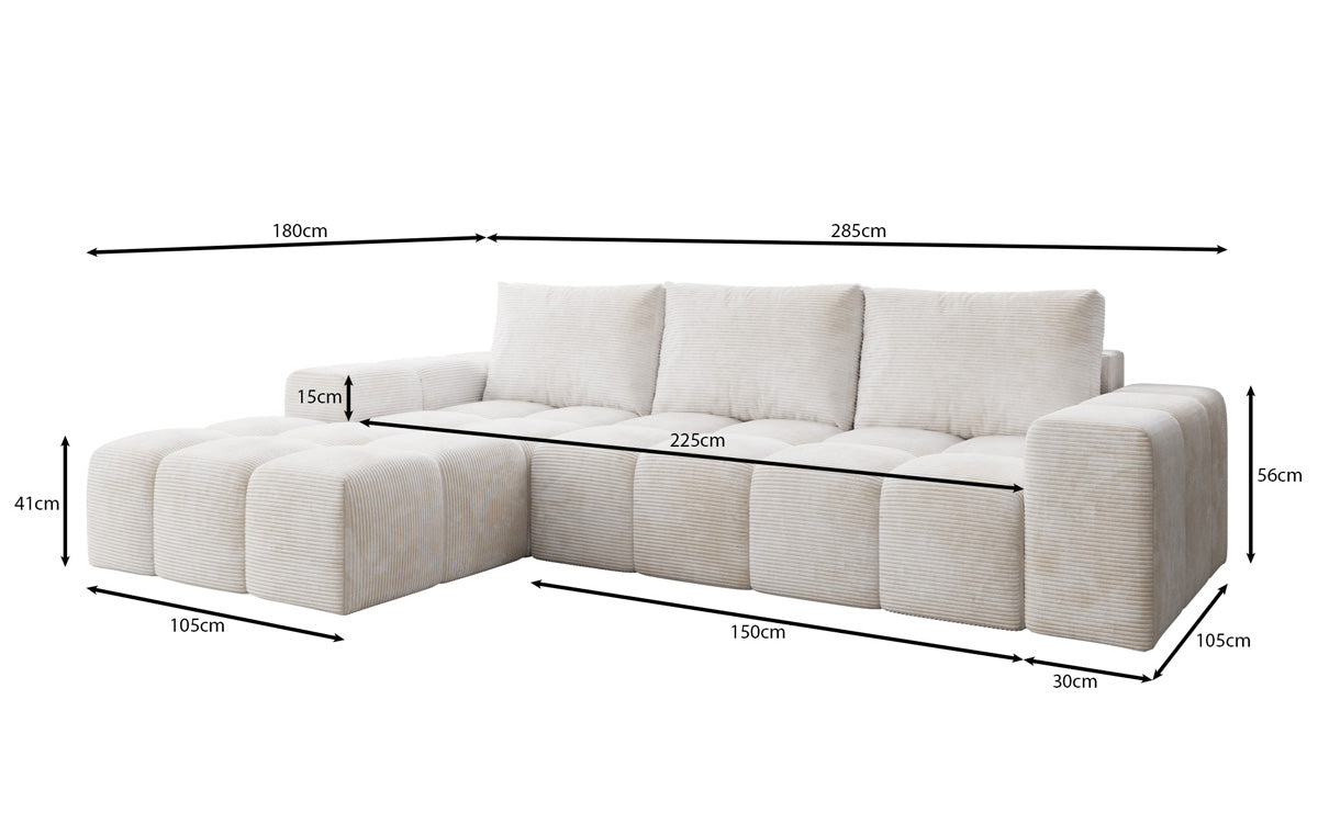 Designer Sofa Aila mit Schlaf- und Klappfunktion in Cord