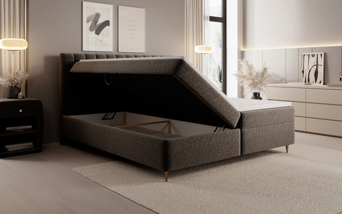 Boxspringbett Chelsea in Strukturstoff mit Stauraum