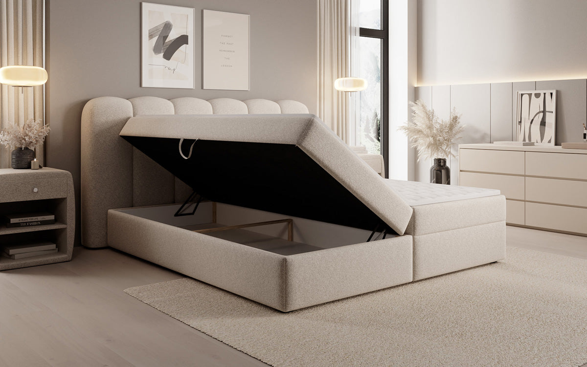 Boxspringbett Bologna in Strukturstoff mit Stauraum