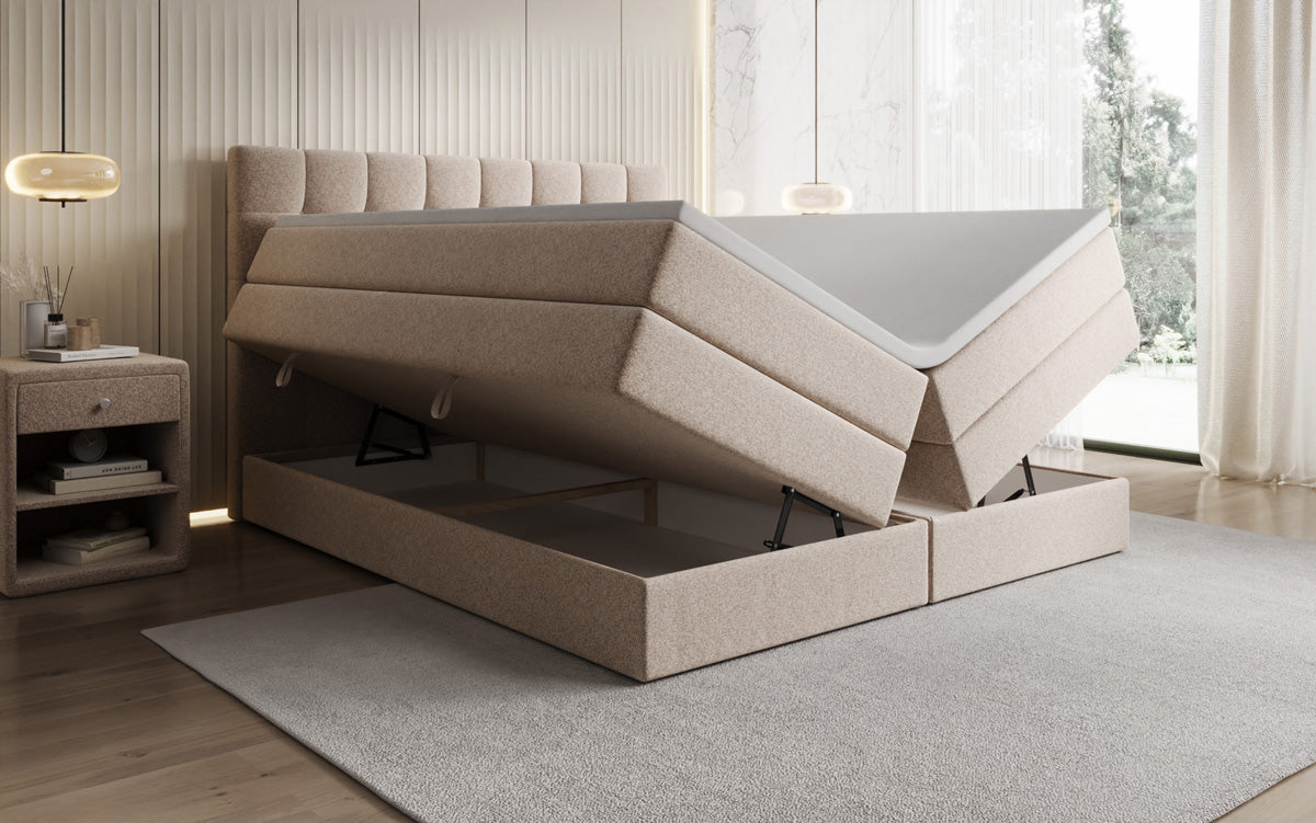 Boxspringbett Grandé in Strukturstoff mit Stauraum