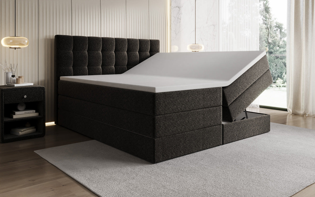 Boxspringbett Grandé in Strukturstoff mit Stauraum