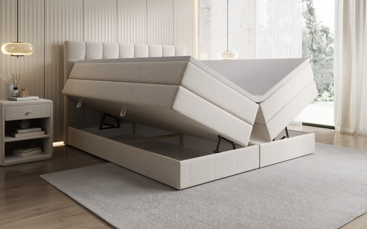 Boxspringbett Grandé in Strukturstoff mit Stauraum