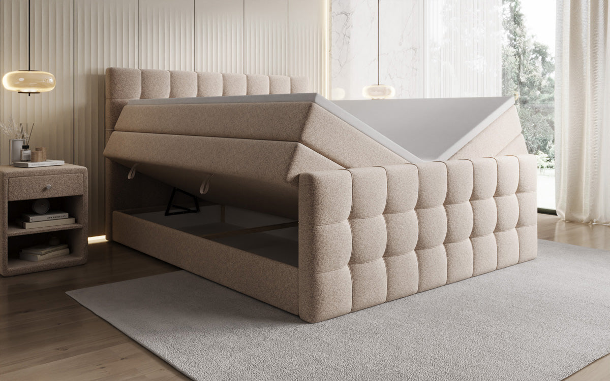 Boxspringbett Ascot in Strukturstoff mit Stauraum